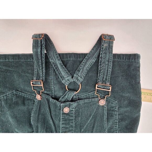 Dark Green Corduroy Button-Up Pinafore/ overall  Dress W Adjustable Straps - Picture 6 of 7